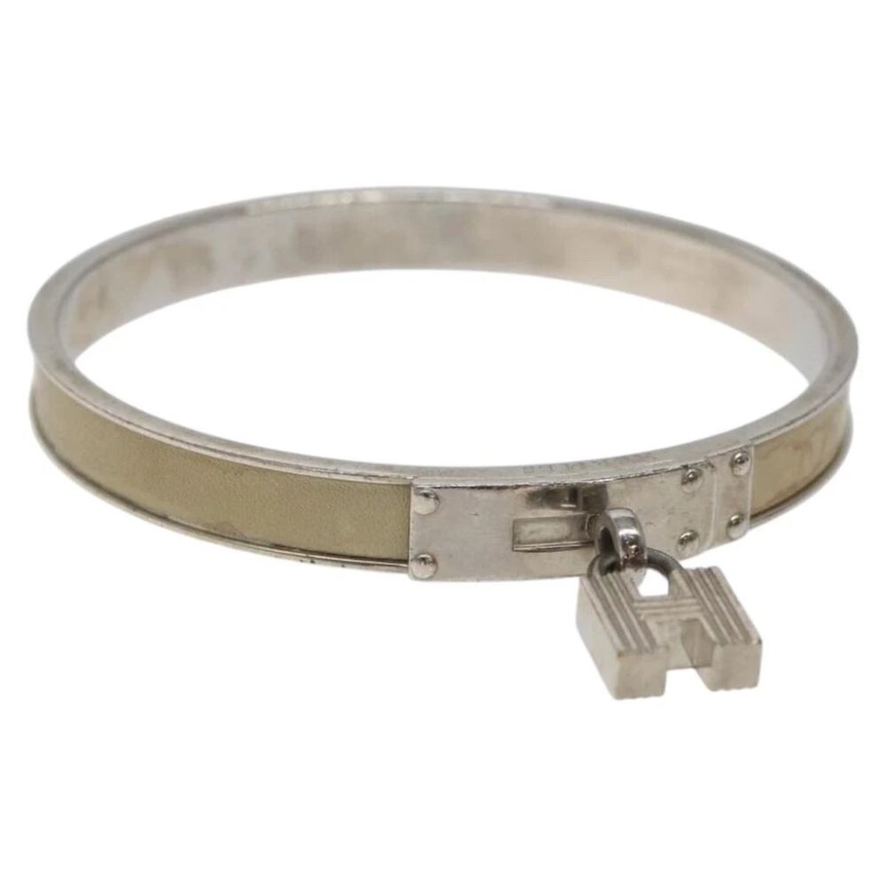 HERMES Bracelet Metal Beige Silver Auth